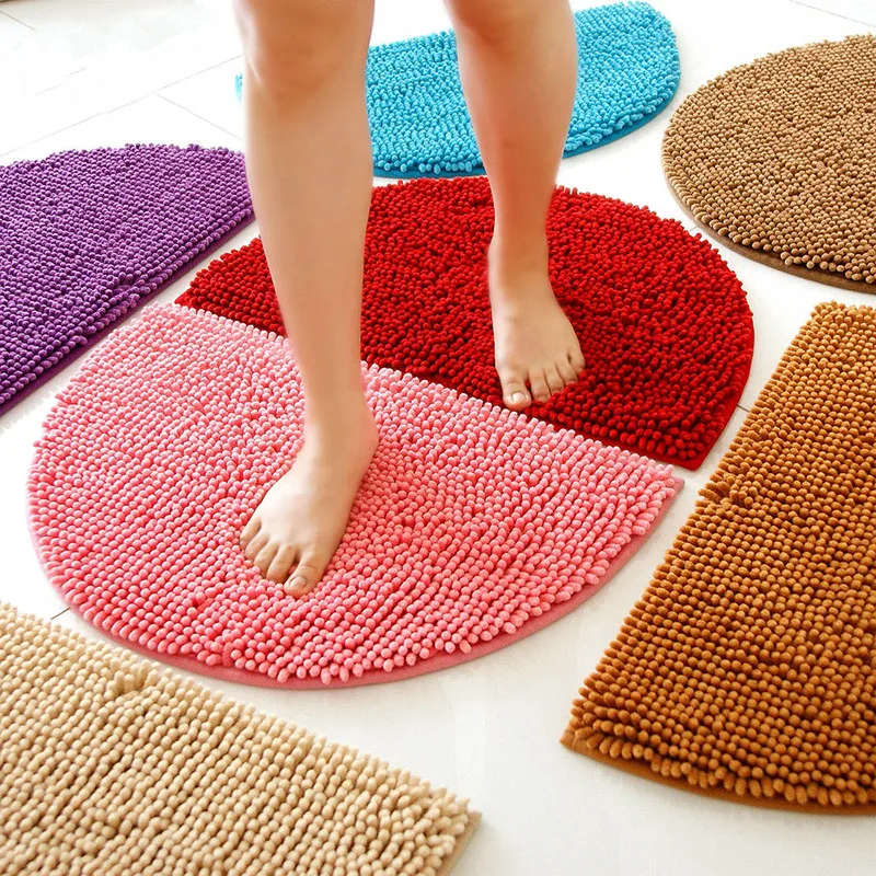 

1Pcs Fashion Half Round Shag Microfiber Chenille Non-Slip Floor Mat Bedroom Kitchen Area Rug Carpet Washable Absorbent Bath Mat