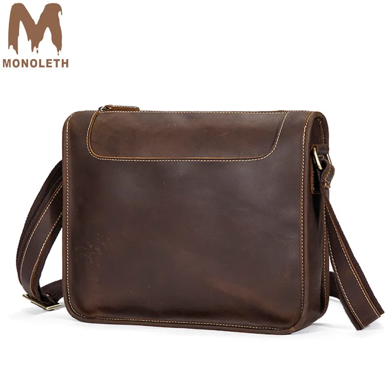 

MONOLETH Retro Crazy Horse Cow Genuine Leather Messenger Bags Shoulder Men's Bag Handbag Male Crossbody Bags