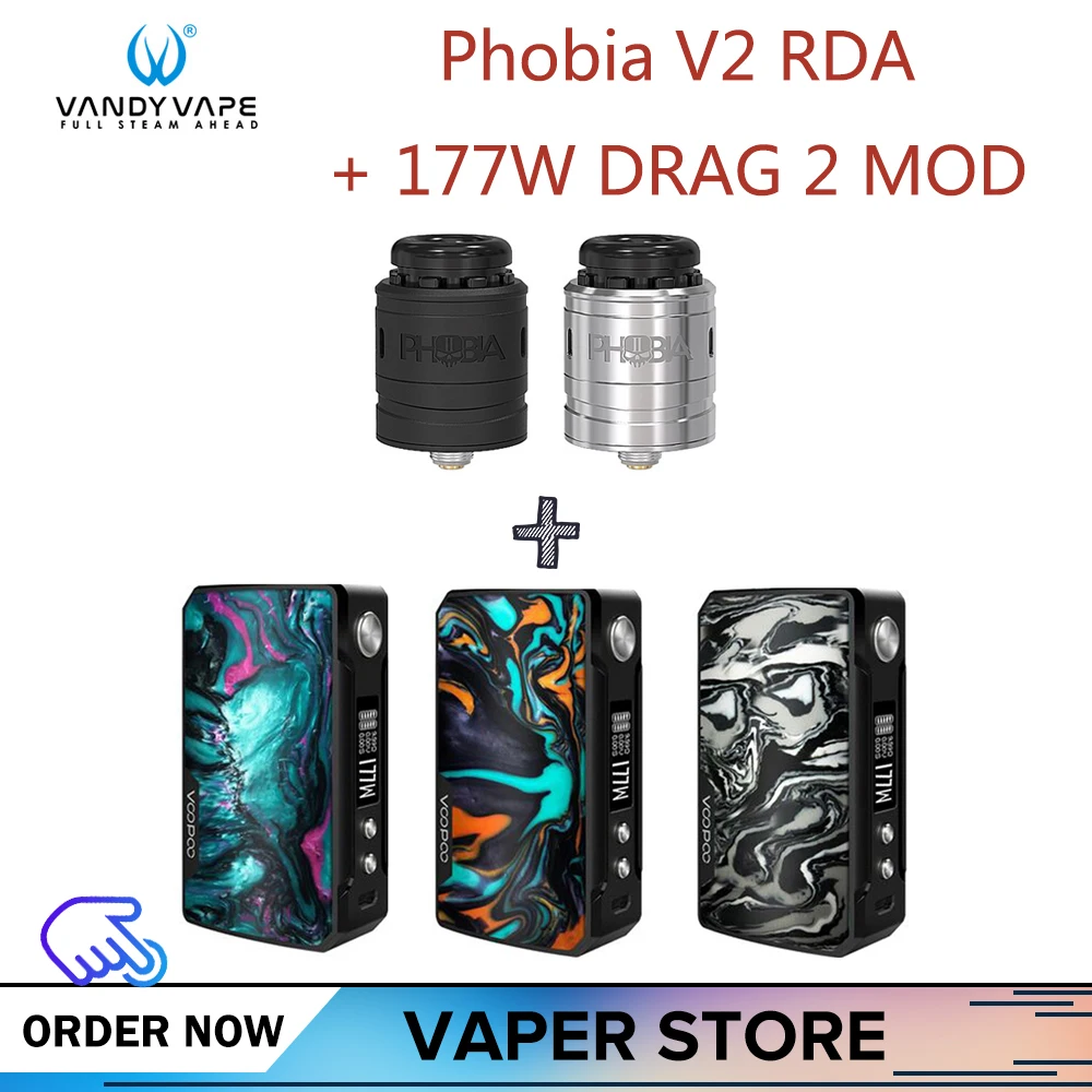 Оригинальный VOOPOO 177 Вт DRAG 2 с Phobia V2 RDA танк боксом Mod Vaper Vs Drag 157 мини Vandyvape