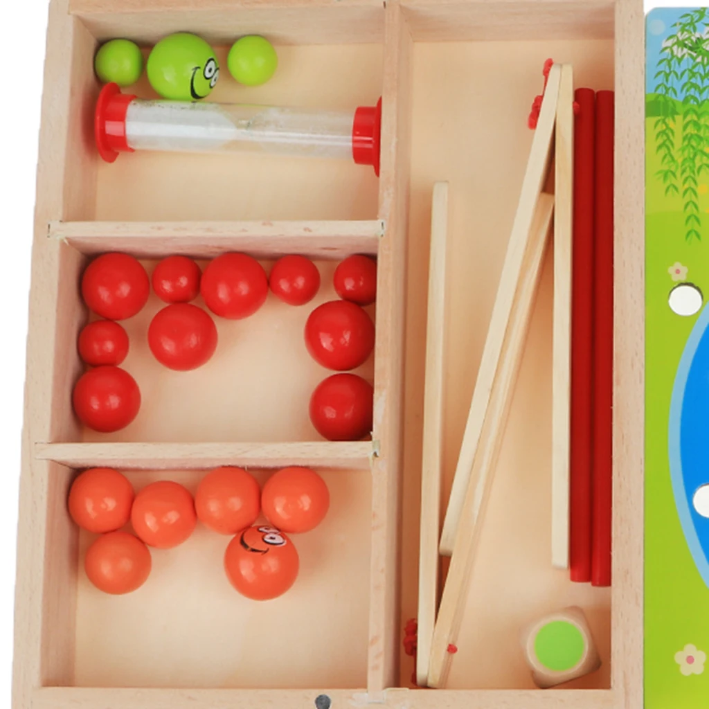 Kids Montessori Educational Wooden Toy, Colorful Clip Ball Board Game Playset in a Wooden Box for Boys and Girls Gift