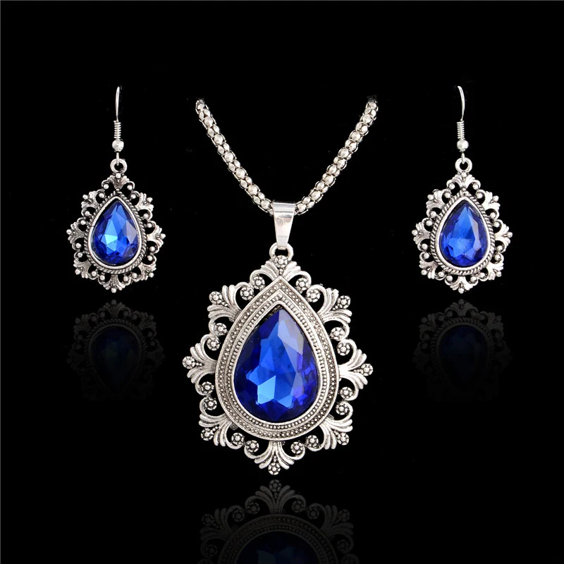 H:HYDE Classic Tibetan Silver Color Chain Water Drop Crystal Jewelry Sets Women Pendant Necklace Earrings parure bijoux
H:HYDE Classic Tibetan Silver Color Chain Water Drop Crystal Jewelry Sets Women Pendant Necklace Earrings parure bijoux