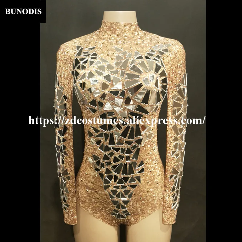 ZD415 Women Sexy Gold Net Yarn Bodysuit Full Silver Bling Sparkling Mirrors Jumpsuit Nightclub Party Stage Wear Costumes
ZD415 Women Sexy Gold Net Yarn Bodysuit Full Silver Bling Sparkling Mirrors Jumpsuit Nightclub Party Stage Wear Costumes