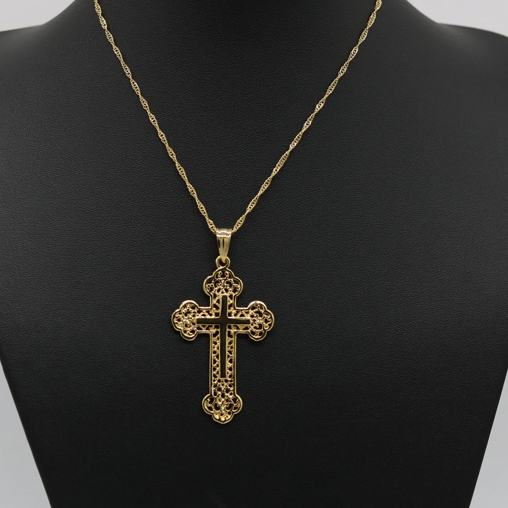Filigree Womens Mens Cross Pendant Chain Yellow Gold Filled Hollow Crucifix Classic Style Jewelry
Filigree Womens Mens Cross Pendant Chain Yellow Gold Filled Hollow Crucifix Classic Style Jewelry