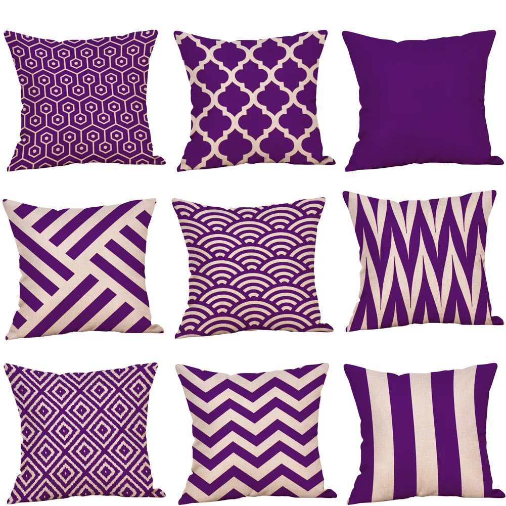 

Pillowcase 45cmX45cm Pillow Decorative Polyester Purple Mustard Purple Geometric funda de almohada poszewki na poduszki A35