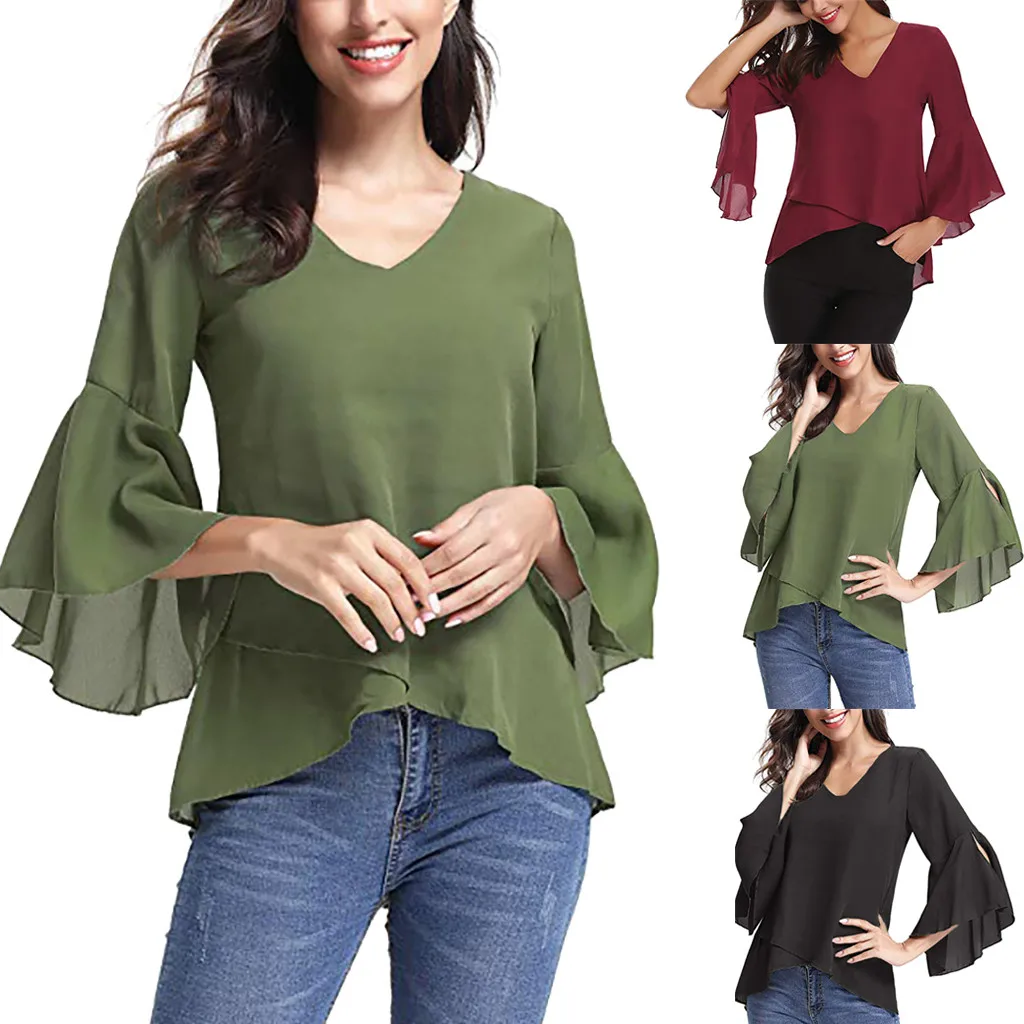 Hot Sale Tops Blouse Shirt Women Ladies Summer V-Neck Bell Sleeve Solid Chiffon Tunic Tops Blouse Shirt #45
Hot Sale Tops Blouse Shirt Women Ladies Summer V-Neck Bell Sleeve Solid Chiffon Tunic Tops Blouse Shirt #45