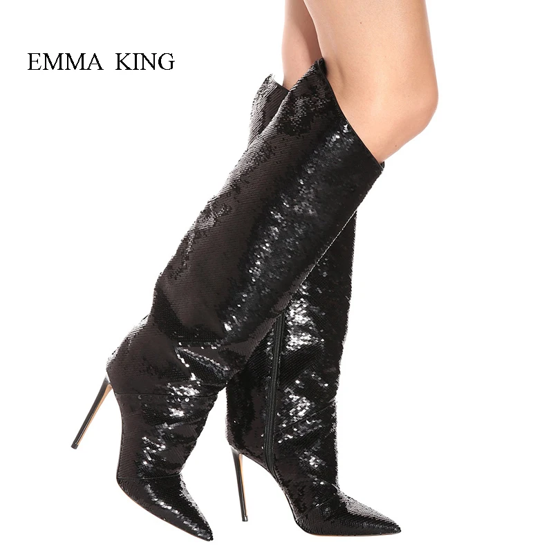 Popular Autumn Winter Luxury Bling Sequined Cloth High Heels Botas Mujer Pointy Toe Knee High Boots Women Shoes Plus Size 35-43
Popular Autumn Winter Luxury Bling Sequined Cloth High Heels Botas Mujer Pointy Toe Knee High Boots Women Shoes Plus Size 35-43