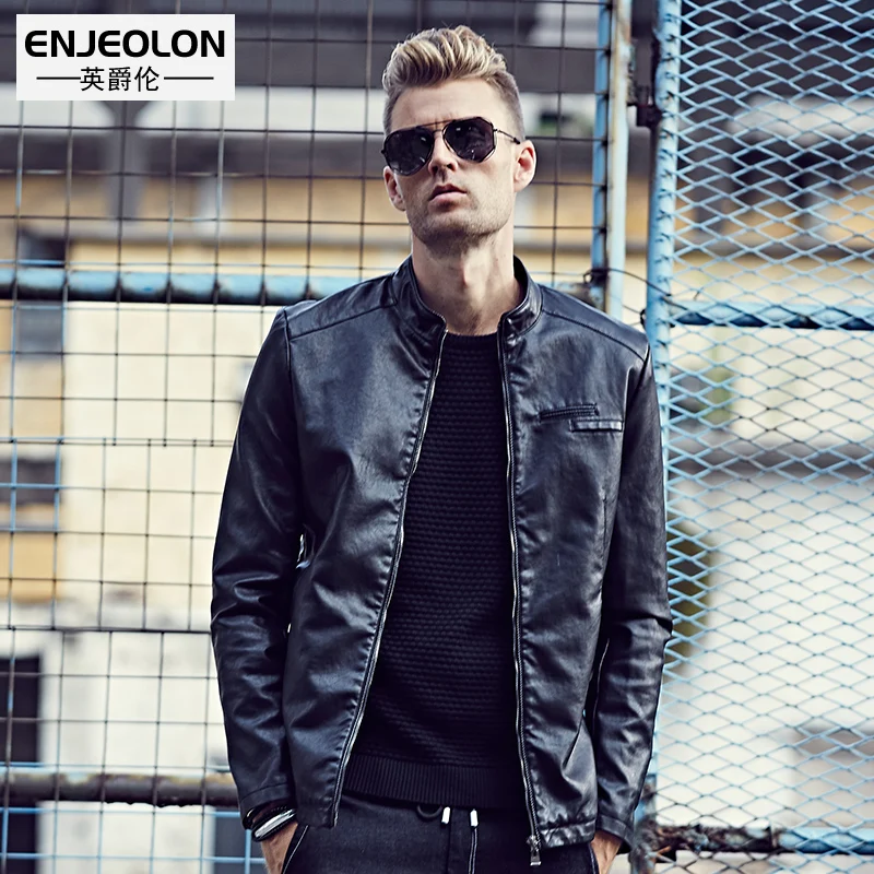 Enjeolon brand fall Motorcycle Leather PU Jackets Men, zipper cuff fashion black Clothing, Stand collar Male Casual Coats P242
Enjeolon brand fall Motorcycle Leather PU Jackets Men, zipper cuff fashion black Clothing, Stand collar Male Casual Coats P242