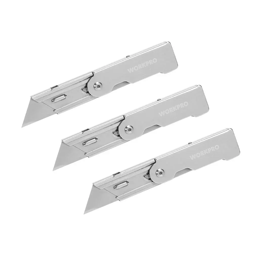 WORKPRO 3PC Folding Utility Knife Set Stainless steel Knife for Cutting Box Paper Quick-change Blade Knife
WORKPRO 3PC Folding Utility Knife Set Stainless steel Knife for Cutting Box Paper Quick-change Blade Knife