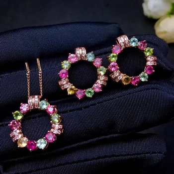 Natural Multicolor tourmaline earrings Pendant Natural Gemstone Jewelry Set 925 Silver luxurious round Women girl party jewelry
Natural Multicolor tourmaline earrings Pendant Natural Gemstone Jewelry Set 925 Silver luxurious round Women girl party jewelry