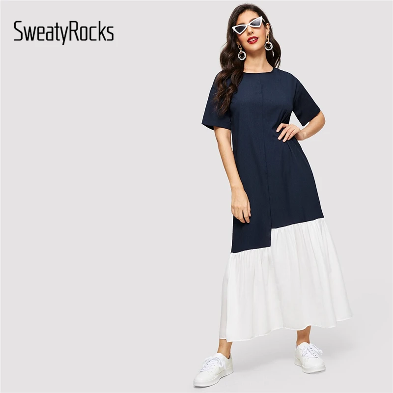 SweatyRocks Color Block Drop Shoulder Longline Dress Women 2019 Summer Streetwear Dresses Casual Loose Modest Navy Dress
SweatyRocks Color Block Drop Shoulder Longline Dress Women 2019 Summer Streetwear Dresses Casual Loose Modest Navy Dress