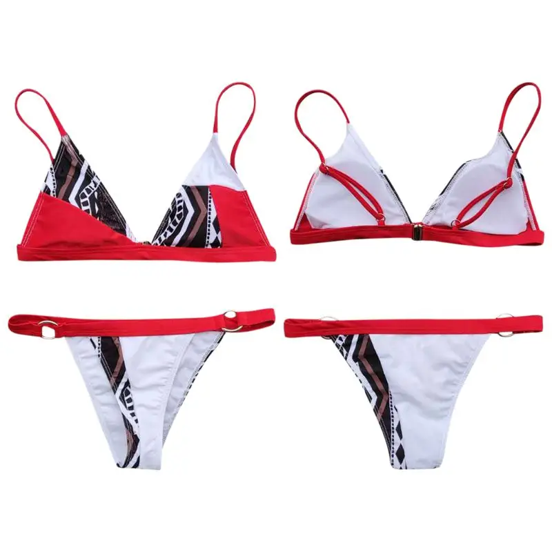 Womens Sexy Two Piece Bikini Set Deep V-Neck Triangle Bra Color Block Swimsuit Ethnic Retro Geometric Printed Metal Ring Bottoms
Womens Sexy Two Piece Bikini Set Deep V-Neck Triangle Bra Color Block Swimsuit Ethnic Retro Geometric Printed Metal Ring Bottoms