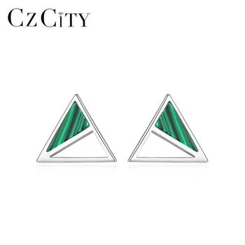 

CZCITY New Real 925 Sterling Silver Turquoise Created Triangle Stud Earrings for Women Fine Jewelry Boucle D'Oreille Gift SE0426