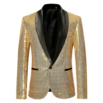 Gold Single Breasted Shawl Lapel Sequin Suit Jacket Men Nightclub Party Prom Tuxedo Blazer Men Bar DJ Stage Gilet Costume Homme
Gold Single Breasted Shawl Lapel Sequin Suit Jacket Men Nightclub Party Prom Tuxedo Blazer Men Bar DJ Stage Gilet Costume Homme