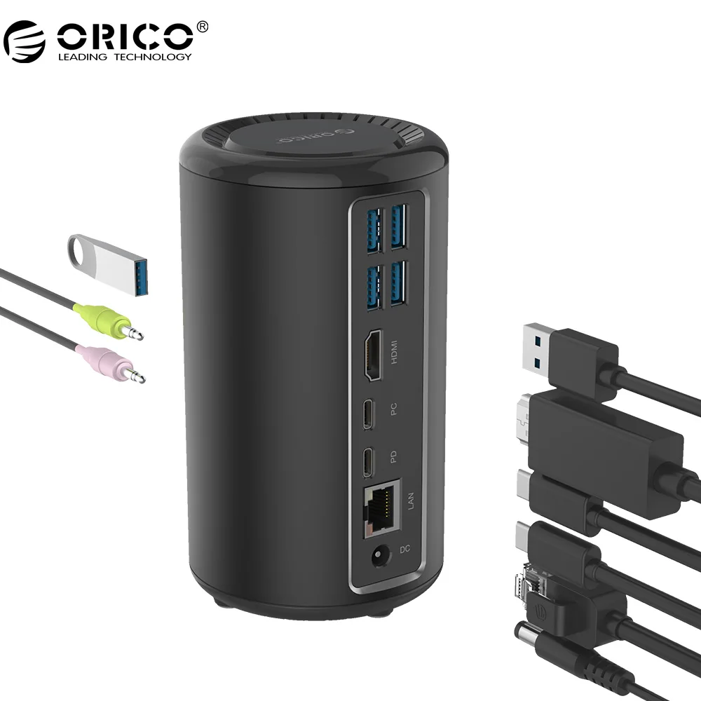 ORICO Aluminum Cylinder Type-C Universal Docking Station EU Plug Power Adapter With 6 USB3.0-A&Type-C PD&DC 12V&HDMI 4K ADS5
ORICO Aluminum Cylinder Type-C Universal Docking Station EU Plug Power Adapter With 6 USB3.0-A&Type-C PD&DC 12V&HDMI 4K ADS5