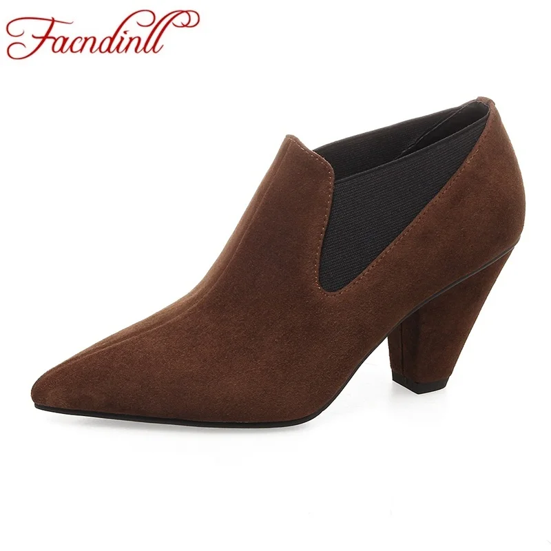 FACNDINLL women genuine leather pumps shoes new fashion high heels pointed toe shoes woman black dress party office spring pumps