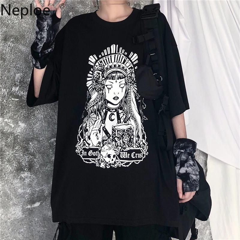 Neploe Harajuku Gothic Black T-Shirt Fashion Women Short Sleeve Cartoon Print Loose Punk Tops Oversized T-Shirt Femme Shirts
Neploe Harajuku Gothic Black T-Shirt Fashion Women Short Sleeve Cartoon Print Loose Punk Tops Oversized T-Shirt Femme Shirts