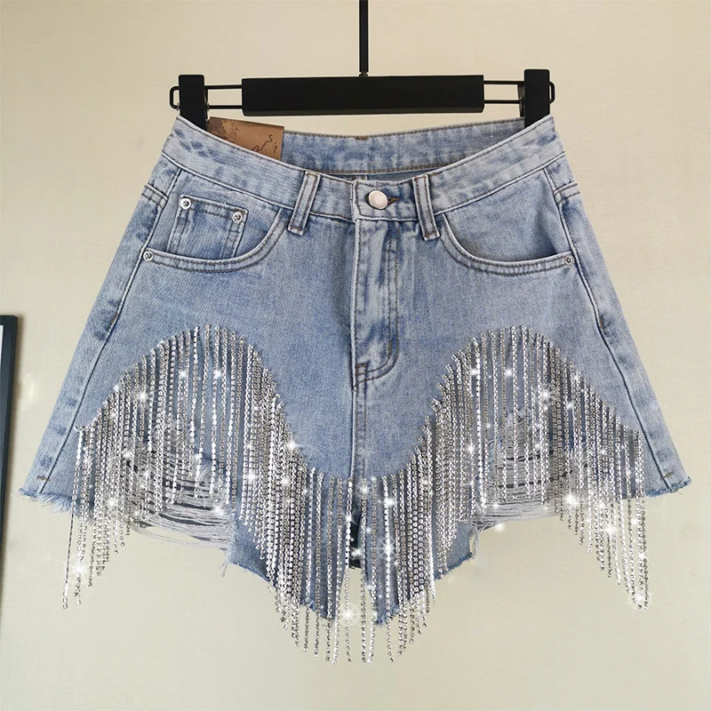 2019 Summer New Fashion Wide Leg Pants Women's Heavy Rhinestone Fringed Hole Jeans Shorts Female High Waist Denim Shorts
2019 Summer New Fashion Wide Leg Pants Women's Heavy Rhinestone Fringed Hole Jeans Shorts Female High Waist Denim Shorts