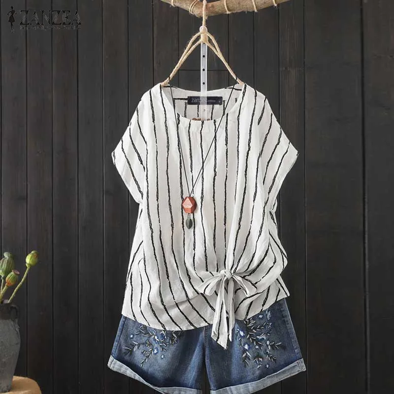 Bohemian Tops Summer Bow Tie Blouse ZANZEA Women Short Sleeve Blusas Robe Femininas Striped Shirt Casual Femme Tunic Top Plus
Bohemian Tops Summer Bow Tie Blouse ZANZEA Women Short Sleeve Blusas Robe Femininas Striped Shirt Casual Femme Tunic Top Plus