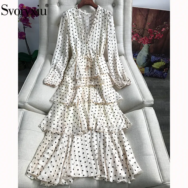 Svoryxiu Elegant Runway Summer Polka Dot Midi Dress Women's Sexy V Neck Tiered Ruffles Vacation Party Cake Long Dresses Female
Svoryxiu Elegant Runway Summer Polka Dot Midi Dress Women's Sexy V Neck Tiered Ruffles Vacation Party Cake Long Dresses Female