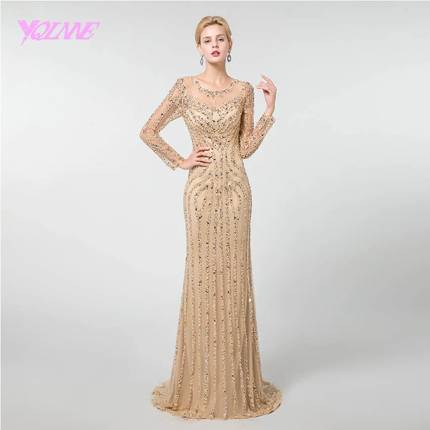 YQLNNE 2019 Gold Crystals Full Sleeve Prom Dresses Long Beaded Formal Gown Vestido de Festa
YQLNNE 2019 Gold Crystals Full Sleeve Prom Dresses Long Beaded Formal Gown Vestido de Festa