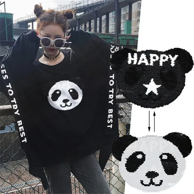 Reversible change color sequins patch deal with it clothes 225mm panda head happy patches for clothing t shirt women stickers
Reversible change color sequins patch deal with it clothes 225mm panda head happy patches for clothing t shirt women stickers