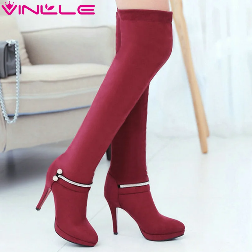 VINLLE 2016 Women Sexy Rhinestone Winter Boots Fashion Thin High Heel Over The Knee Boots Platform Ladies Long Boots Size 34-43
VINLLE 2016 Women Sexy Rhinestone Winter Boots Fashion Thin High Heel Over The Knee Boots Platform Ladies Long Boots Size 34-43