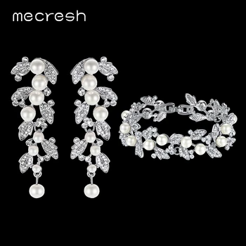 Mecresh Simulated Pearl Bridal Jewelry Sets Leaves Crystal Wedding Bracelet Earrings Sets Jewelry Christmas Gift SL089+EH604
Mecresh Simulated Pearl Bridal Jewelry Sets Leaves Crystal Wedding Bracelet Earrings Sets Jewelry Christmas Gift SL089+EH604