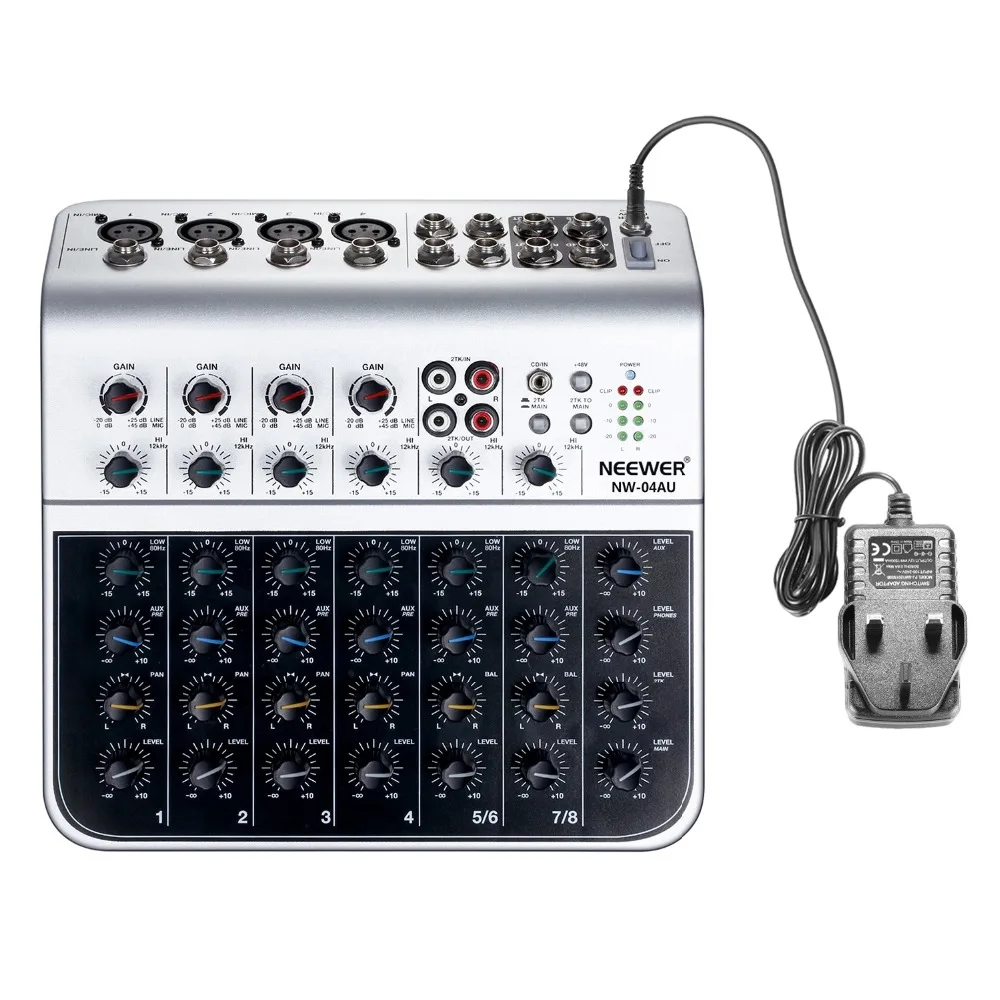 Neewer Stereo Mixer Compact Mini Mixing Console with 4 Channel 2-way Stereo Line Input RCA Input Output 4 Band LED Indicator
Neewer Stereo Mixer Compact Mini Mixing Console with 4 Channel 2-way Stereo Line Input RCA Input Output 4 Band LED Indicator