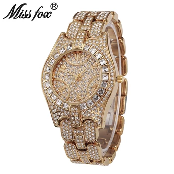 

Miss Fox Luxury Fashion Female Wristwatch Top Brand Women Dress Watch Full Diamond Rhinestone Stainless Steel Clock Orologio New