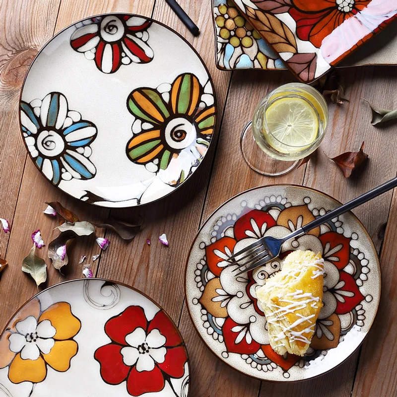 8.5 inches Hand-painted ceramic plate restaurant creative flat retroing colorful ceramic dishes
8.5 inches Hand-painted ceramic plate restaurant creative flat retroing colorful ceramic dishes