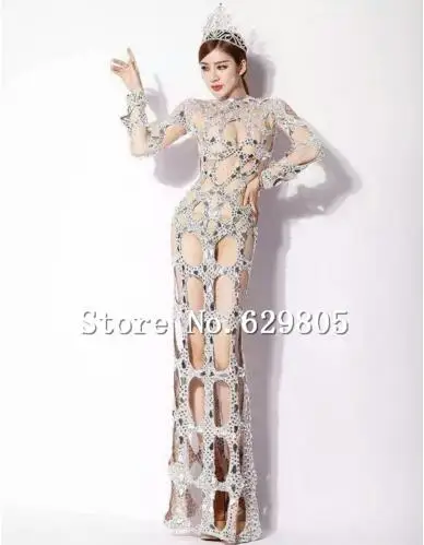 Customized Size Big Fishnet Crystals Rhinestones Hollow Dress Costume Outfit Full Bright Shining Female Singer Formal Dress
Customized Size Big Fishnet Crystals Rhinestones Hollow Dress Costume Outfit Full Bright Shining Female Singer Formal Dress