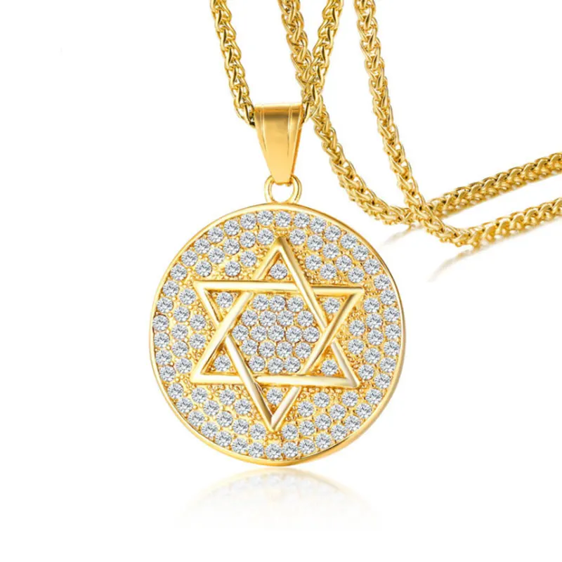 New Hip Hop Mens Star of David Necklace Shiny CZ Stone Round Pendant Statement Male Stainless Steel Jewelry
New Hip Hop Mens Star of David Necklace Shiny CZ Stone Round Pendant Statement Male Stainless Steel Jewelry