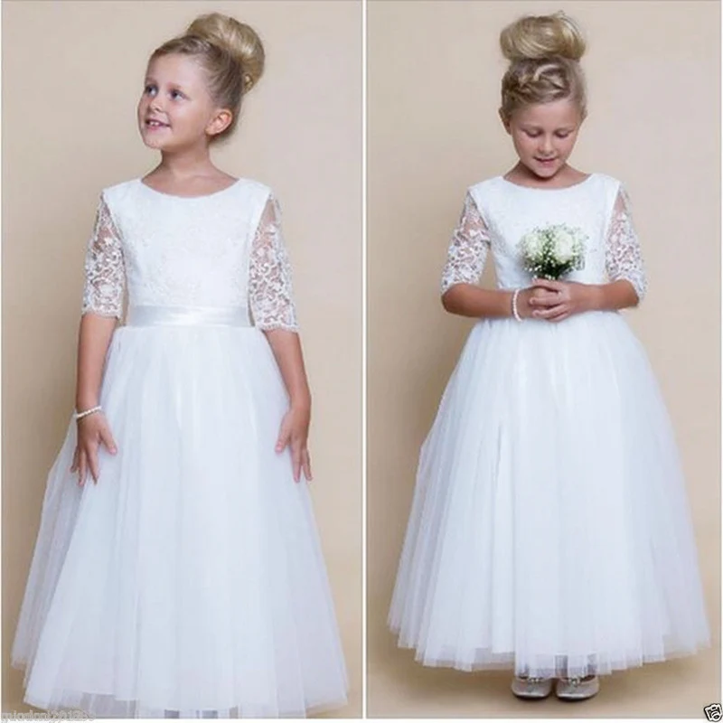 White Flower Girls Dresses Lace Appliqué Half Sleeve Tulle Pageant Party Dresses For Girls First Holy Communion Dresses
White Flower Girls Dresses Lace Appliqué Half Sleeve Tulle Pageant Party Dresses For Girls First Holy Communion Dresses