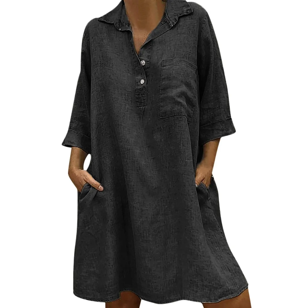 Plus Size 5XL Women Tunic Dress Button 3/4 Sleeve Fashion Ladies Vintage Party Beach Dress Vestidos Loose Solid Summer Dresses
Plus Size 5XL Women Tunic Dress Button 3/4 Sleeve Fashion Ladies Vintage Party Beach Dress Vestidos Loose Solid Summer Dresses