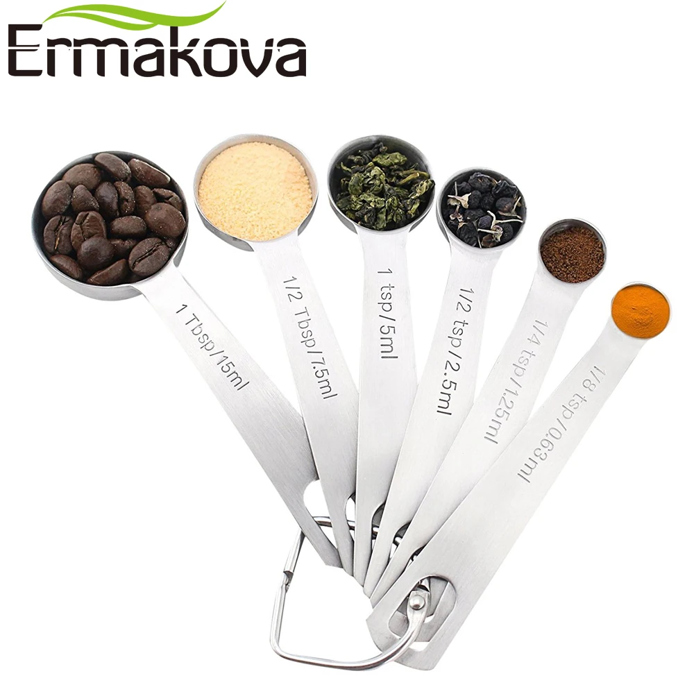 ERMAKOVA Set of 6 Measuring Spoons Stainless Steel Ergonomic Dry and Liquid Ingredients Narrow Shape Easily Fits in Spice Jars
ERMAKOVA Set of 6 Measuring Spoons Stainless Steel Ergonomic Dry and Liquid Ingredients Narrow Shape Easily Fits in Spice Jars