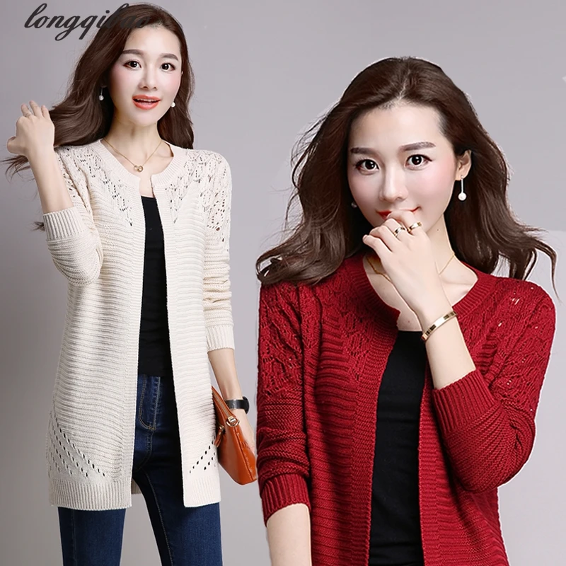 Spring and autumn women's long section Slim long sleeves round neck knitted large size cardigan hollow thin jacket TB7563
Spring and autumn women's long section Slim long sleeves round neck knitted large size cardigan hollow thin jacket TB7563