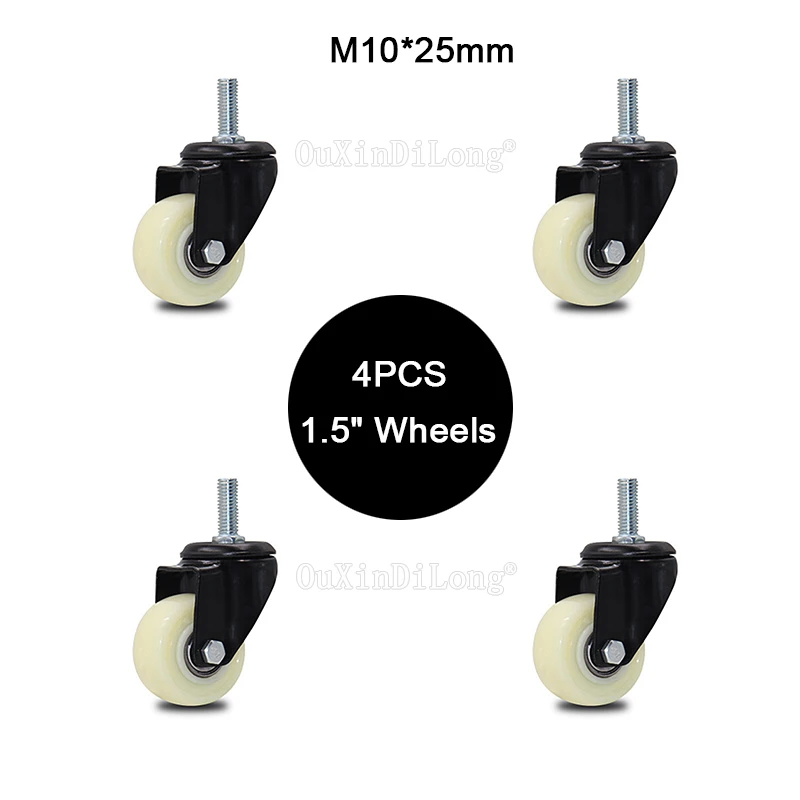 4PCS 1.5" Swivel Casters Wheels M10*25mm Furniture Casters Nylon Mute Roller Wheels for Platform Trolley Chairs Loading 35KG/PCS
4PCS 1.5" Swivel Casters Wheels M10*25mm Furniture Casters Nylon Mute Roller Wheels for Platform Trolley Chairs Loading 35KG/PCS