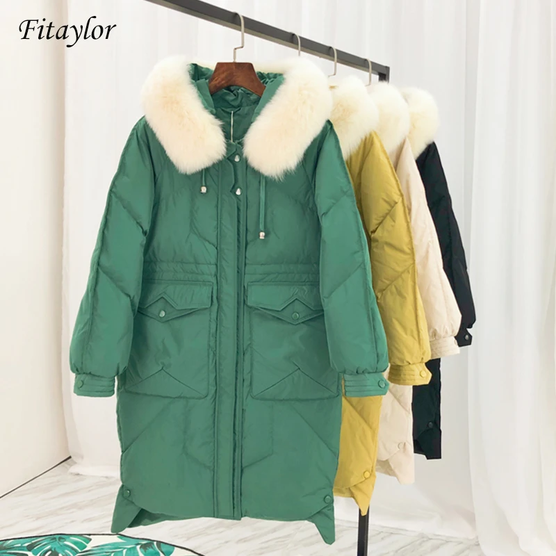 Fitaylor Women Winter Coat White Duck Down Parkas Real Fox Fur Collar Hooded Jackets Medium Long Overcoat
Fitaylor Women Winter Coat White Duck Down Parkas Real Fox Fur Collar Hooded Jackets Medium Long Overcoat
