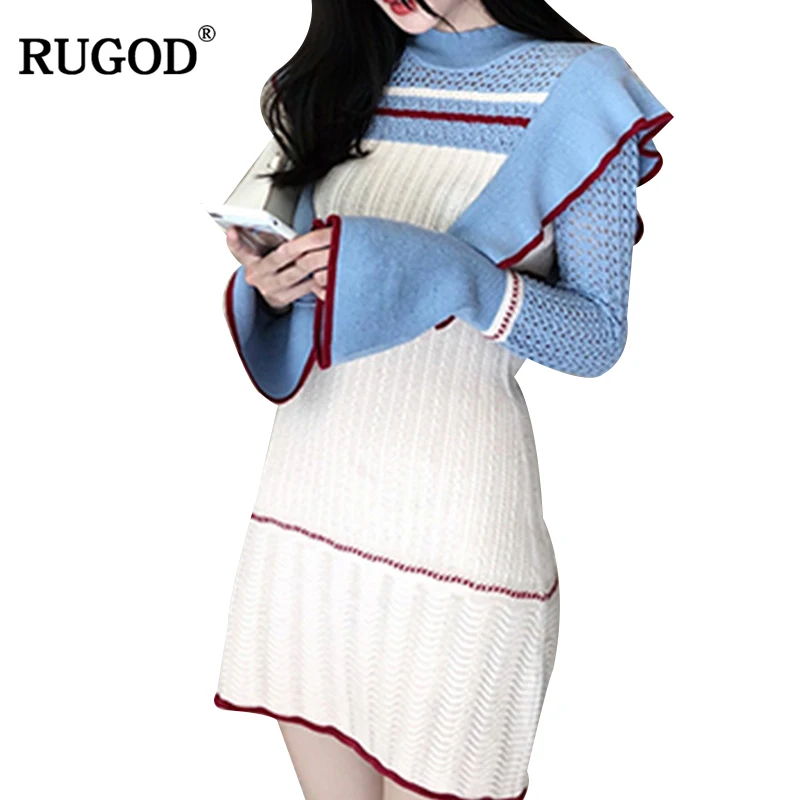 RUGOD 2018 New Elegant Knitted Dress Women Fashion Ruffle Patchwork Flare Sleeve Bodycon Dress Autumn Winter Warm Dress Vestidos
RUGOD 2018 New Elegant Knitted Dress Women Fashion Ruffle Patchwork Flare Sleeve Bodycon Dress Autumn Winter Warm Dress Vestidos