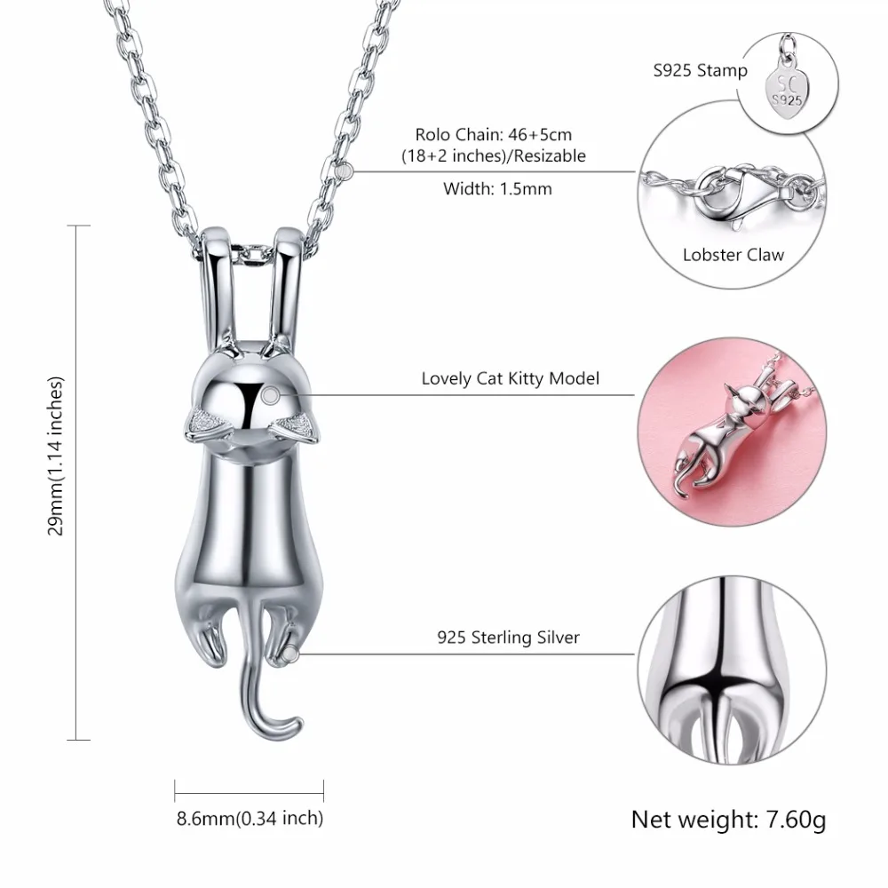 Женское минималистичное ожерелье U7 серебро 925 пробы кулон в виде кошки/котенка