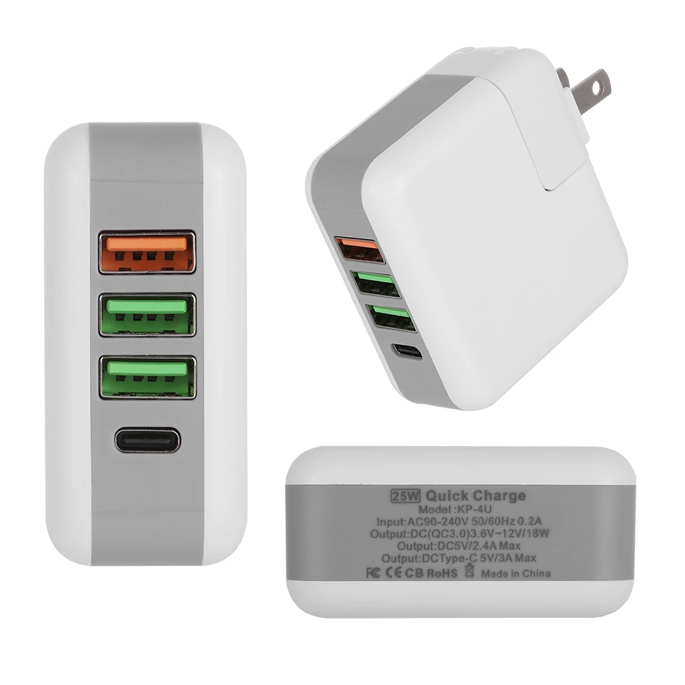 New Coming 4 Port USB Type-C QC 3.0 Fast Charging Wall Charger Plug Adapter For IPhone XS Samsung S10 Multi-Port USB 25W
New Coming 4 Port USB Type-C QC 3.0 Fast Charging Wall Charger Plug Adapter For IPhone XS Samsung S10 Multi-Port USB 25W