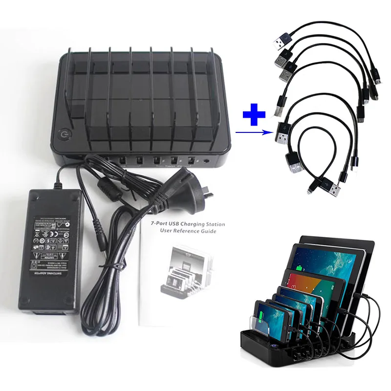 EU/US Plug USB Charger Hub 7-port Charging Station for Android Apple Mobile Phones and Tablets with USB Cables AC100-240V
EU/US Plug USB Charger Hub 7-port Charging Station for Android Apple Mobile Phones and Tablets with USB Cables AC100-240V