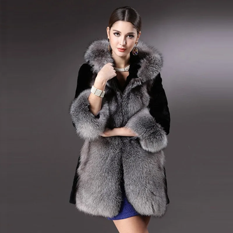 European copy new autumn winter artificial fox fur coats hooded heavy hair collar imitation fur overcoat
European copy new autumn winter artificial fox fur coats hooded heavy hair collar imitation fur overcoat