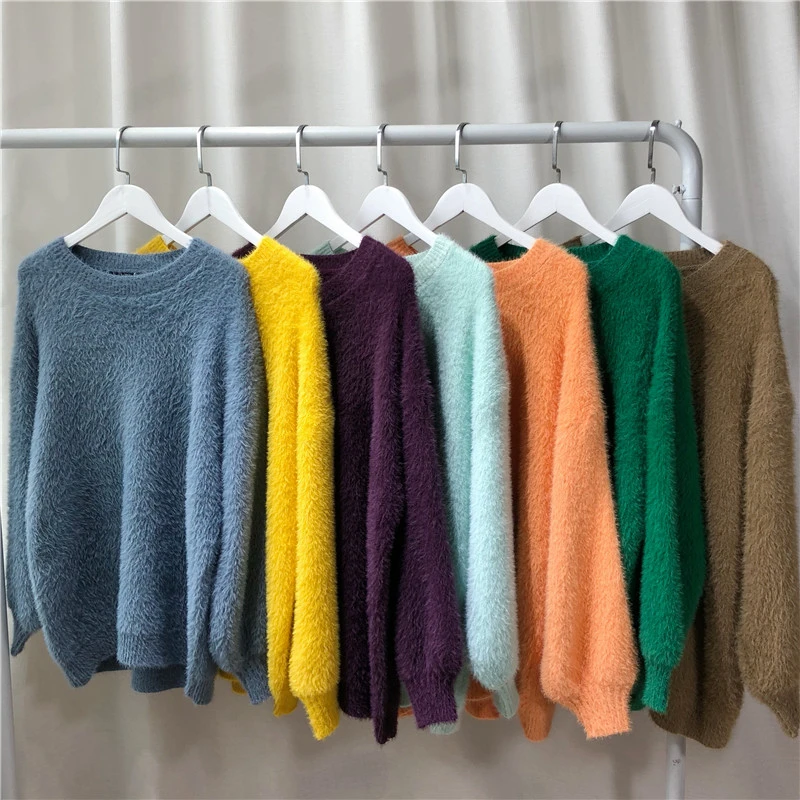 OLN 2019 New Winter Pullover Loose Solid Color Plush Sweater Mohair Round Collar Top Comfortable Streetwear Women Sweaters 6536
OLN 2019 New Winter Pullover Loose Solid Color Plush Sweater Mohair Round Collar Top Comfortable Streetwear Women Sweaters 6536