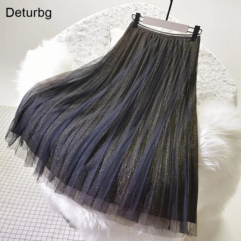 Women's Fashion Bling Bling Tulle Skirt Ladies Casual Elastic High Waist Pleated Black Gold Midi Skirts 2018 Summer Autumn SK214
Women's Fashion Bling Bling Tulle Skirt Ladies Casual Elastic High Waist Pleated Black Gold Midi Skirts 2018 Summer Autumn SK214