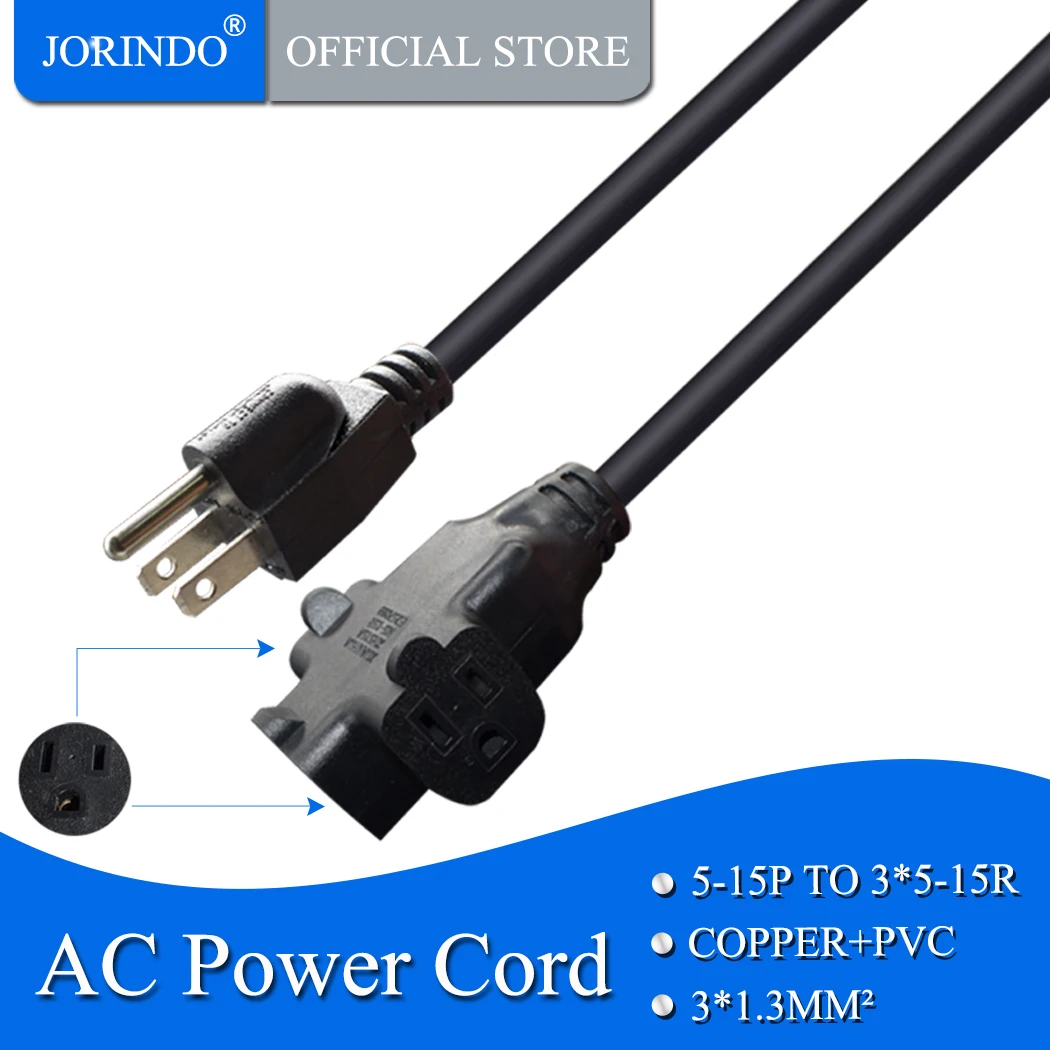 JORINDO 0.9M/3FT,5-15P TO 3*5-15R power cable cord,Nema 5-15R female to NEMA 5-15P male AC America Adapter Cable ,UL approval
JORINDO 0.9M/3FT,5-15P TO 3*5-15R power cable cord,Nema 5-15R female to NEMA 5-15P male AC America Adapter Cable ,UL approval