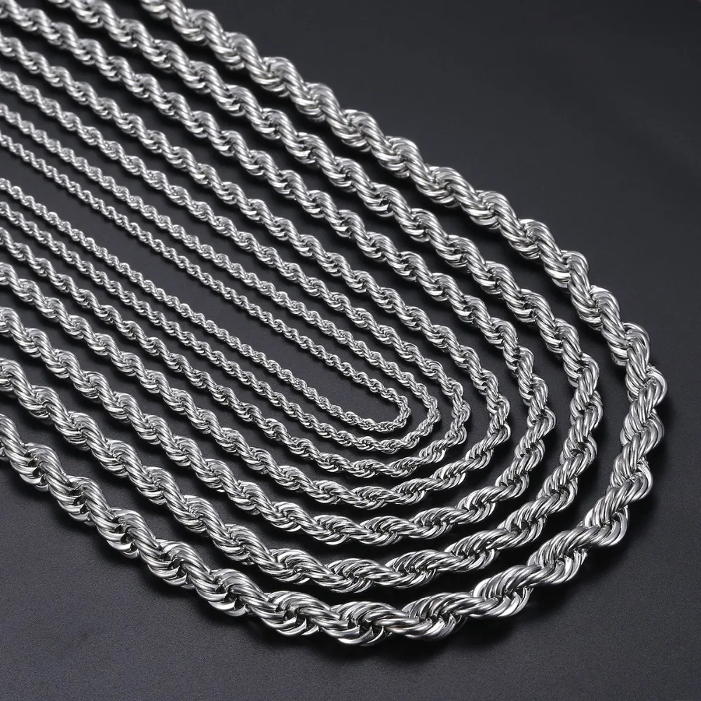 Square Wheat Braided 3/4/5/6/8MM 18"~36" Silver Stainless Steel Chain Necklace