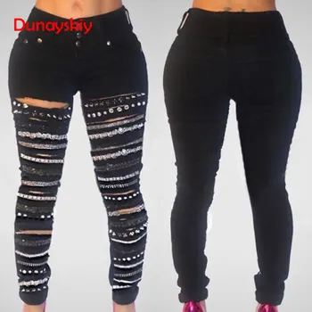 Chain Jeans for Women 2020 New Black Three-button High-waist Hole Jeans Gold Women's Ripped Jeans Casual Vintage Holes Boyfriend
Chain Jeans for Women 2020 New Black Three-button High-waist Hole Jeans Gold Women's Ripped Jeans Casual Vintage Holes Boyfriend