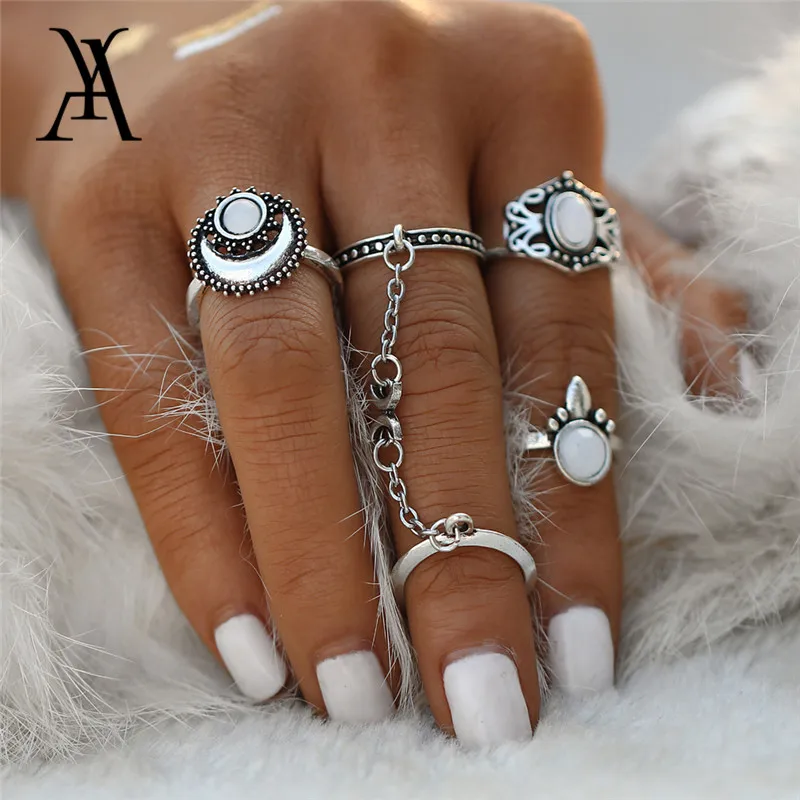 Bohemian Antique Gold&Silver Color Moon Alloy Opal Finger Ring Set for Women Luxury Wedding knuckle Rings Set 5PCS/Lot
Bohemian Antique Gold&Silver Color Moon Alloy Opal Finger Ring Set for Women Luxury Wedding knuckle Rings Set 5PCS/Lot