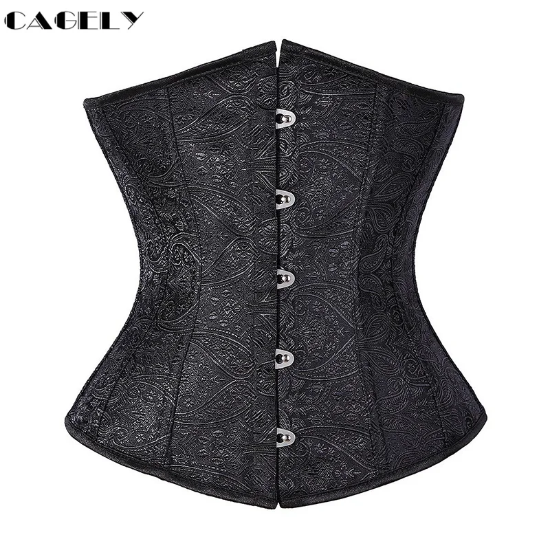 

Paisley Waist Trainer Cincher Steel-Busks Underbust Boned Corset Waspie Tummy Slim Basque Corselet Lacing-up Bustier Shapewear